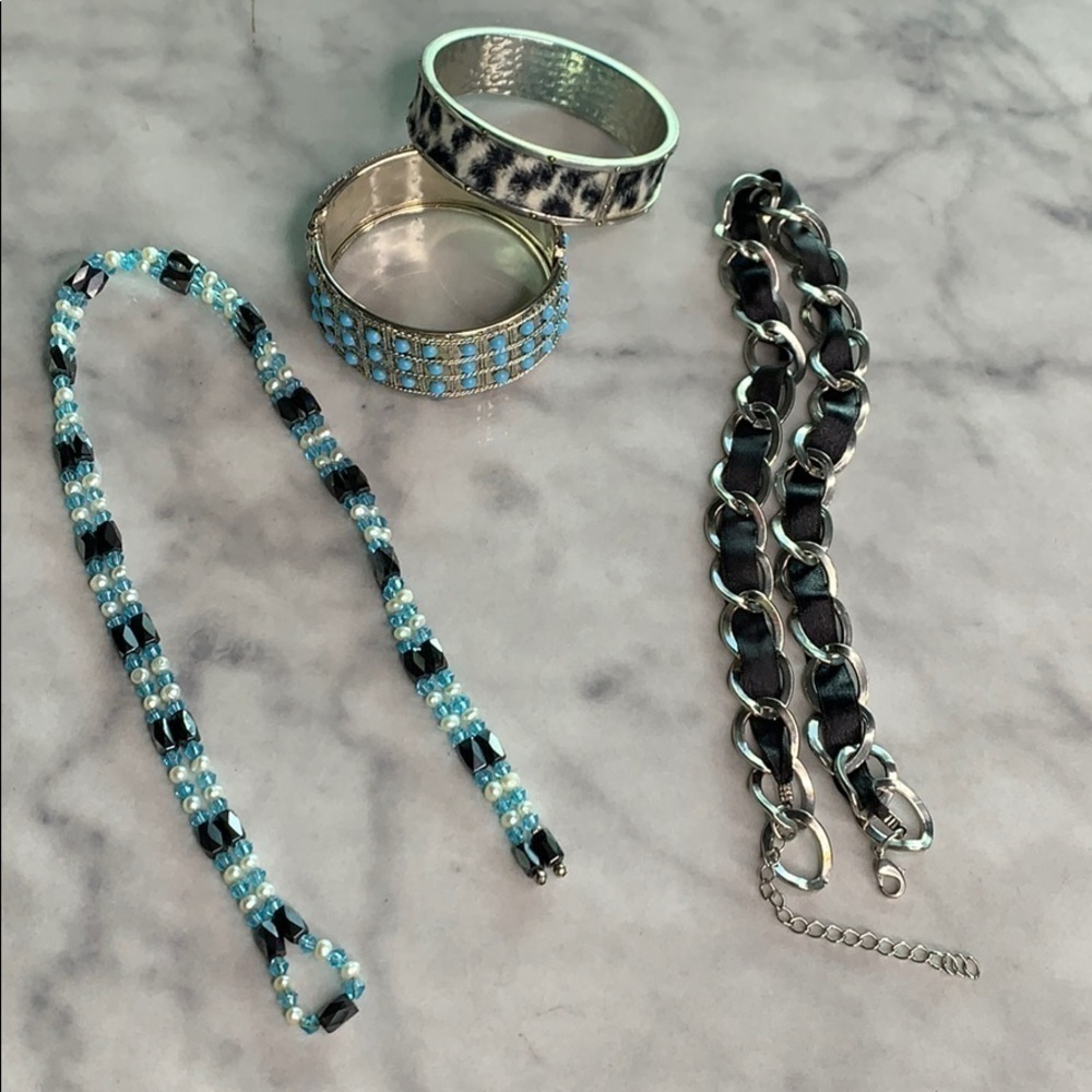 Black & Blue Necklace Bracelet Bundle 4 Pack Jewel lot Costume jewelry